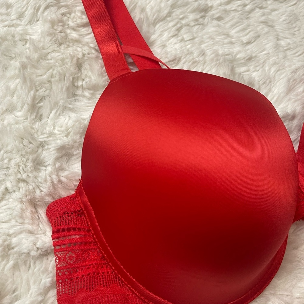 NWT Ashley Stewart Red Strappy Cage Plunge Underwire Lace Bra 38C - Picture 5 of 15